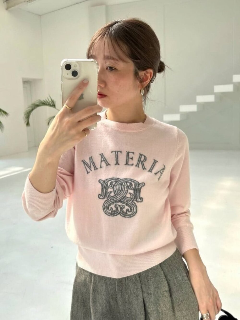 SNIDEL J-fashion brand Materia Emblem Jacquard Knit Pullover in pink